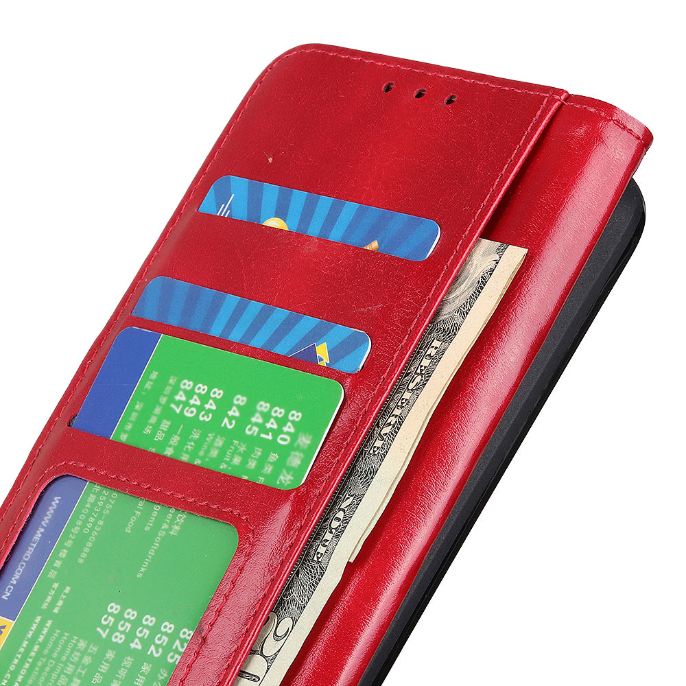 Phone Wallet Case for Nokia C32 Magnetic Clasp Crazy Horse Texture Stand PU Leather Cover