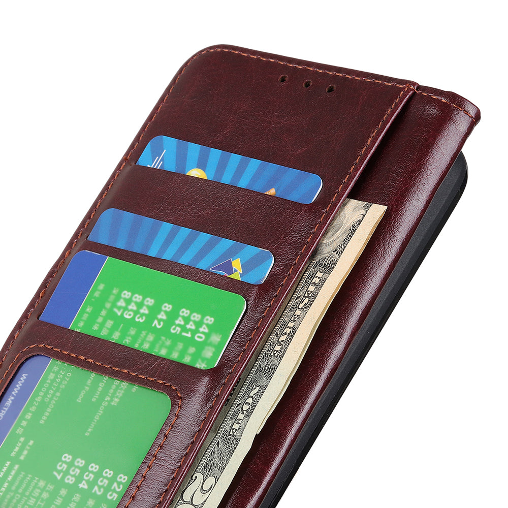 Phone Wallet Case for Nokia C32 Magnetic Clasp Crazy Horse Texture Stand PU Leather Cover
