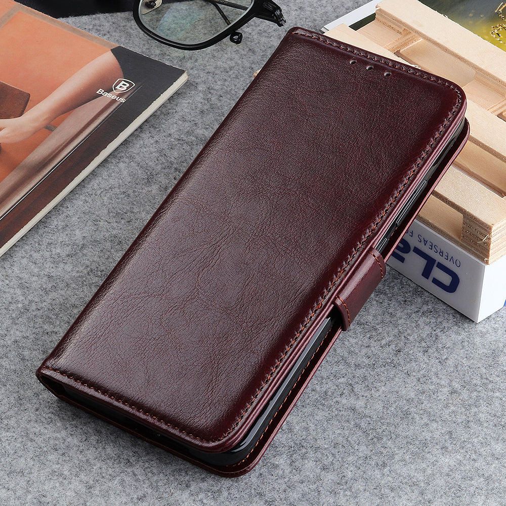 Phone Wallet Case for Nokia C32 Magnetic Clasp Crazy Horse Texture Stand PU Leather Cover