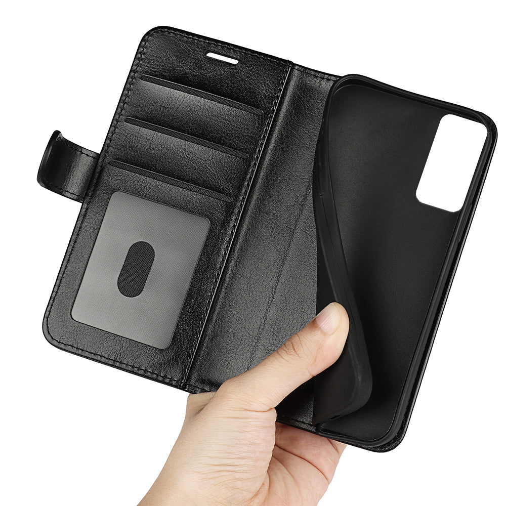 For TCL 40R 5G Anti-Dust Crazy Horse Texture Phone Case PU Leather Wallet Flip Stand Cover