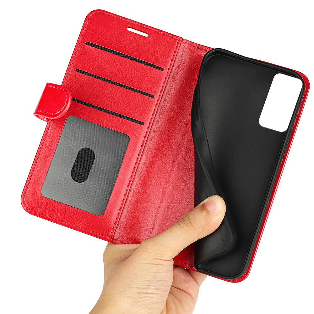 For TCL 40R 5G Anti-Dust Crazy Horse Texture Phone Case PU Leather Wallet Flip Stand Cover