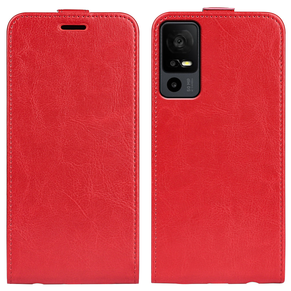 For TCL 40R 5G Vertical Flip Phone Case Crazy Horse Texture Card Holder PU Leather Protective Cover
