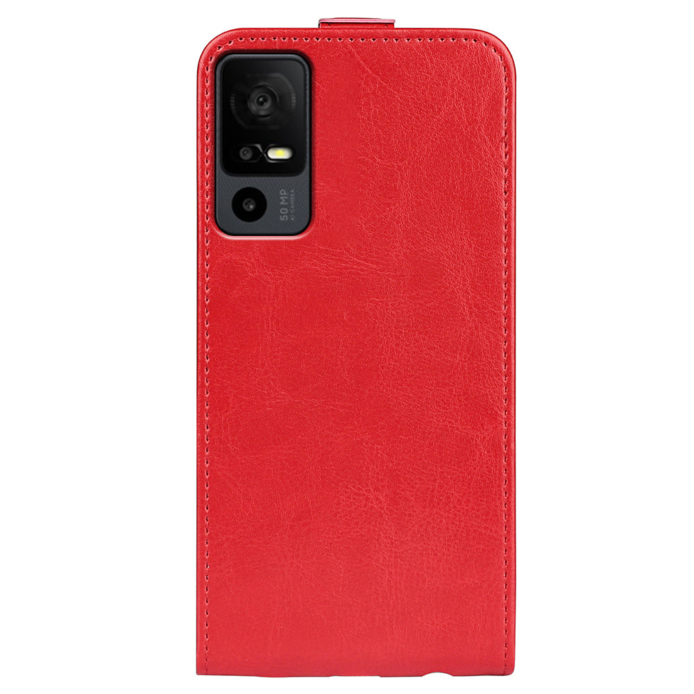 For TCL 40R 5G Vertical Flip Phone Case Crazy Horse Texture Card Holder PU Leather Protective Cover