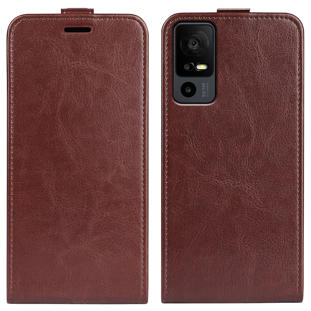 For TCL 40R 5G Vertical Flip Phone Case Crazy Horse Texture Card Holder PU Leather Protective Cover