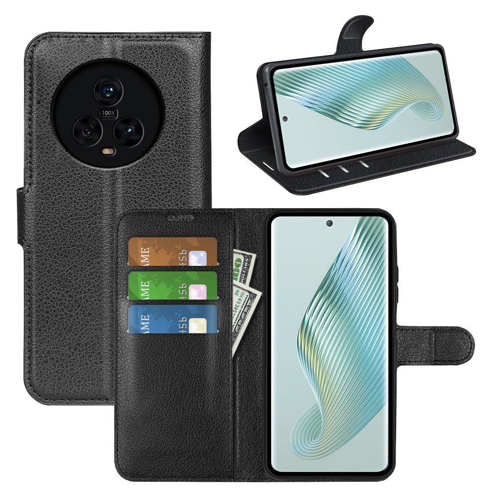 PU Leather Phone Case for Honor Magic5 Dustproof Litchi Texture Phone Shell Wallet Stand Flip Cover