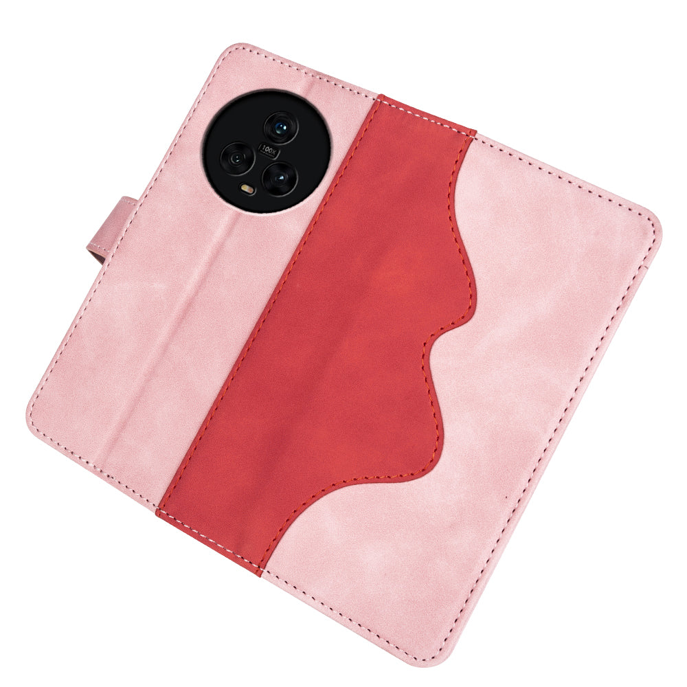 Dual Color Phone Shell for Honor Magic5 Splicing Leather Wallet Anti-Drop Cover Flip Stand Phone Case