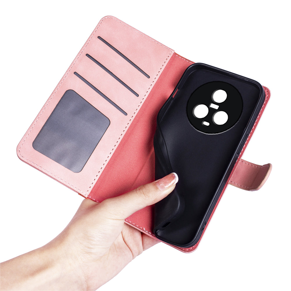 Dual Color Phone Shell for Honor Magic5 Splicing Leather Wallet Anti-Drop Cover Flip Stand Phone Case