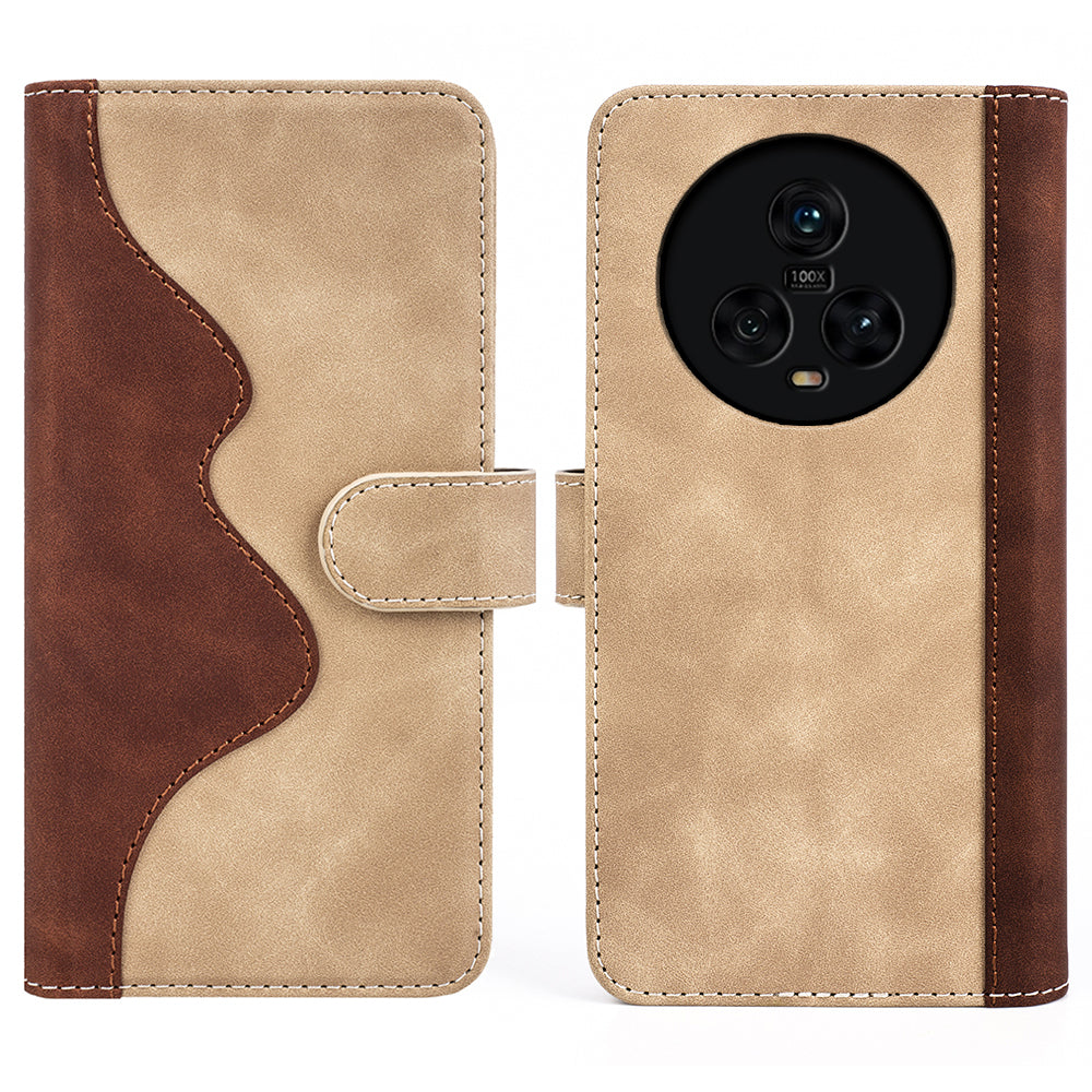 Dual Color Phone Shell for Honor Magic5 Splicing Leather Wallet Anti-Drop Cover Flip Stand Phone Case