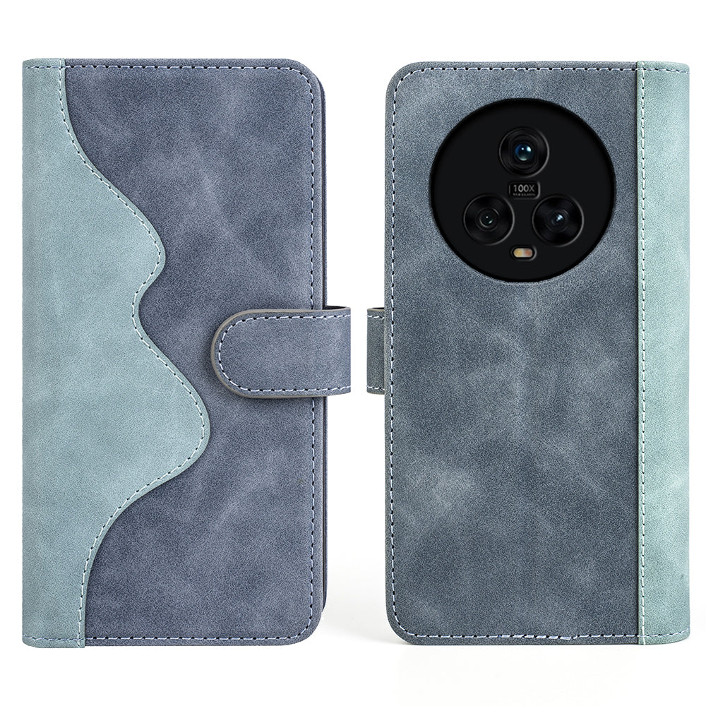 Dual Color Phone Shell for Honor Magic5 Splicing Leather Wallet Anti-Drop Cover Flip Stand Phone Case