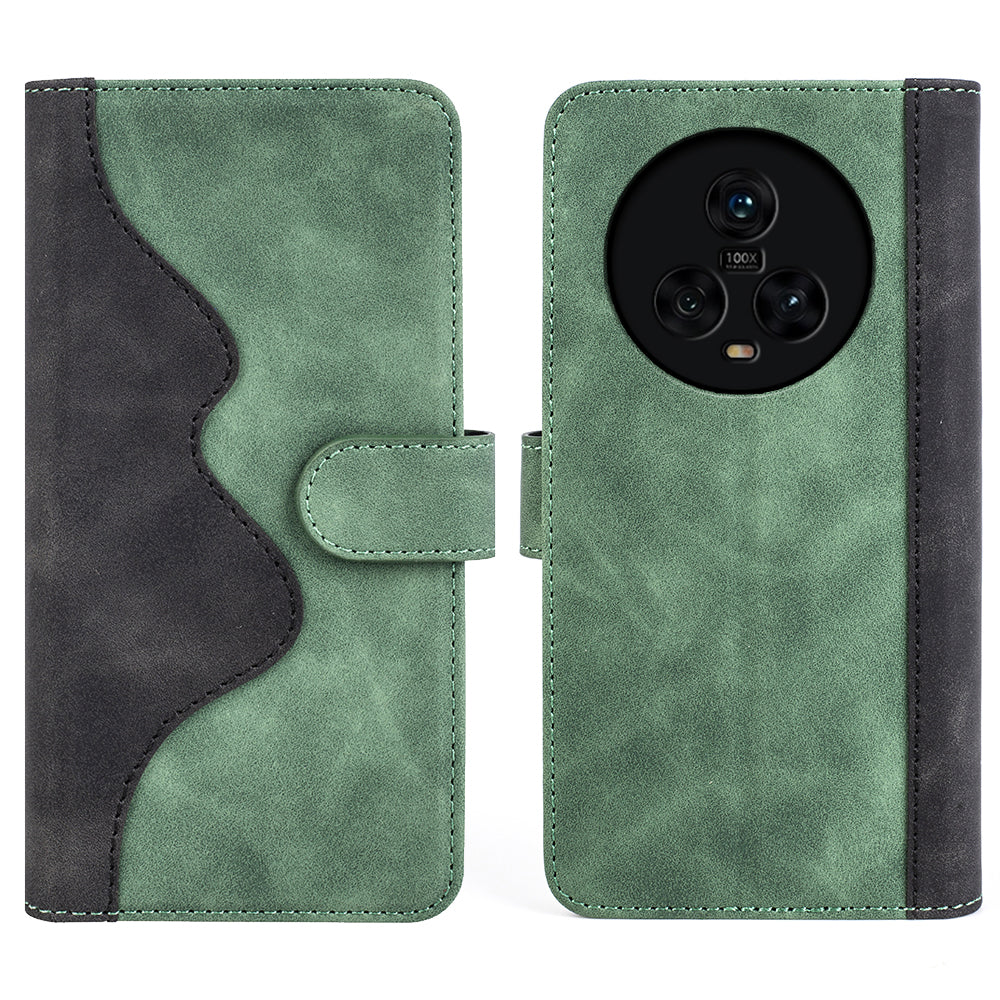 Dual Color Phone Shell for Honor Magic5 Splicing Leather Wallet Anti-Drop Cover Flip Stand Phone Case