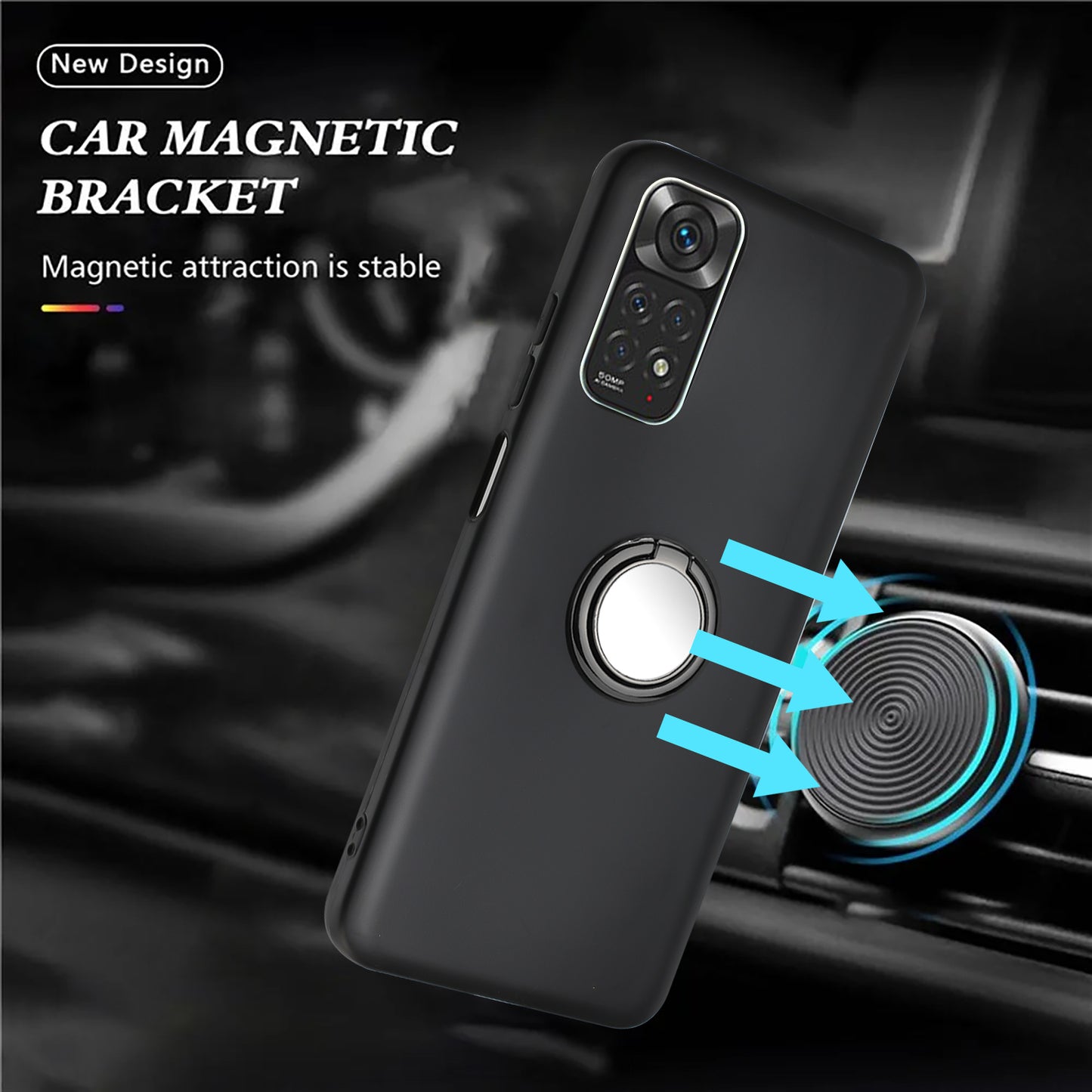 For Xiaomi Redmi Note 11S 4G / Note 11 4G (Qualcomm) Matte TPU Phone Case Ring Kickstand Cover Works for Magnetic Car Mount