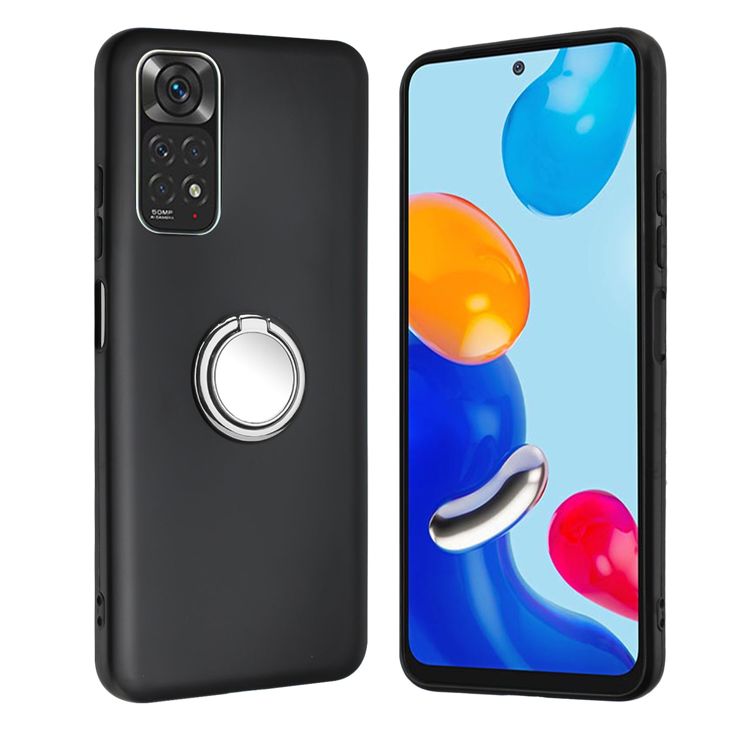 For Xiaomi Redmi Note 11S 4G / Note 11 4G (Qualcomm) Matte TPU Phone Case Ring Kickstand Cover Works for Magnetic Car Mount