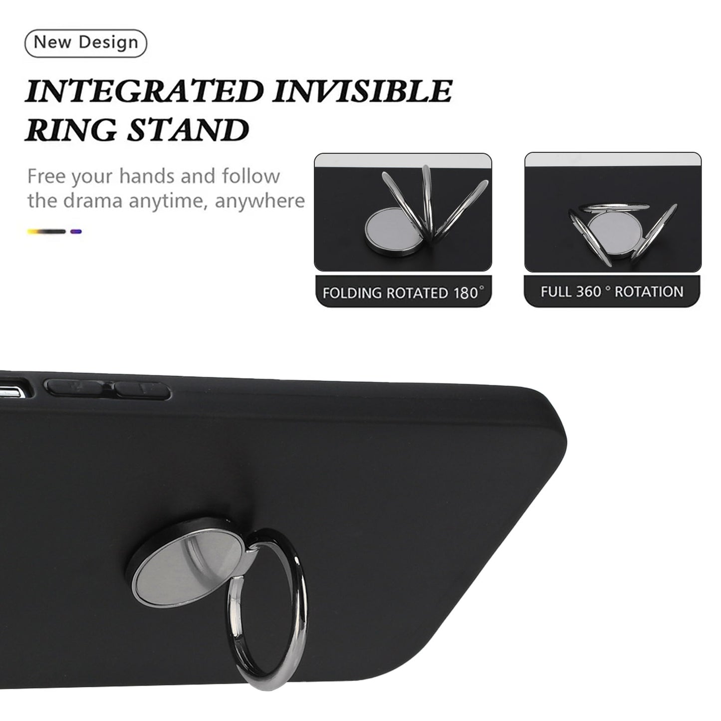Ring Kickstand Cover for Xiaomi Redmi Note 12 4G Matte TPU Phone Case Works for Magnetic Car Mount