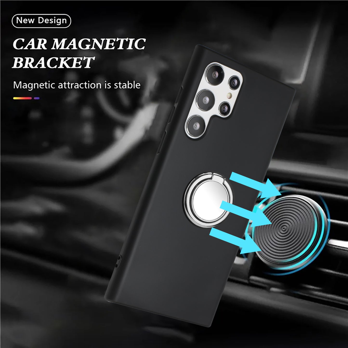 For Samsung Galaxy S22 Ultra 5G TPU Matte Phone Case Shockproof Back Cover with Ring Kickstand