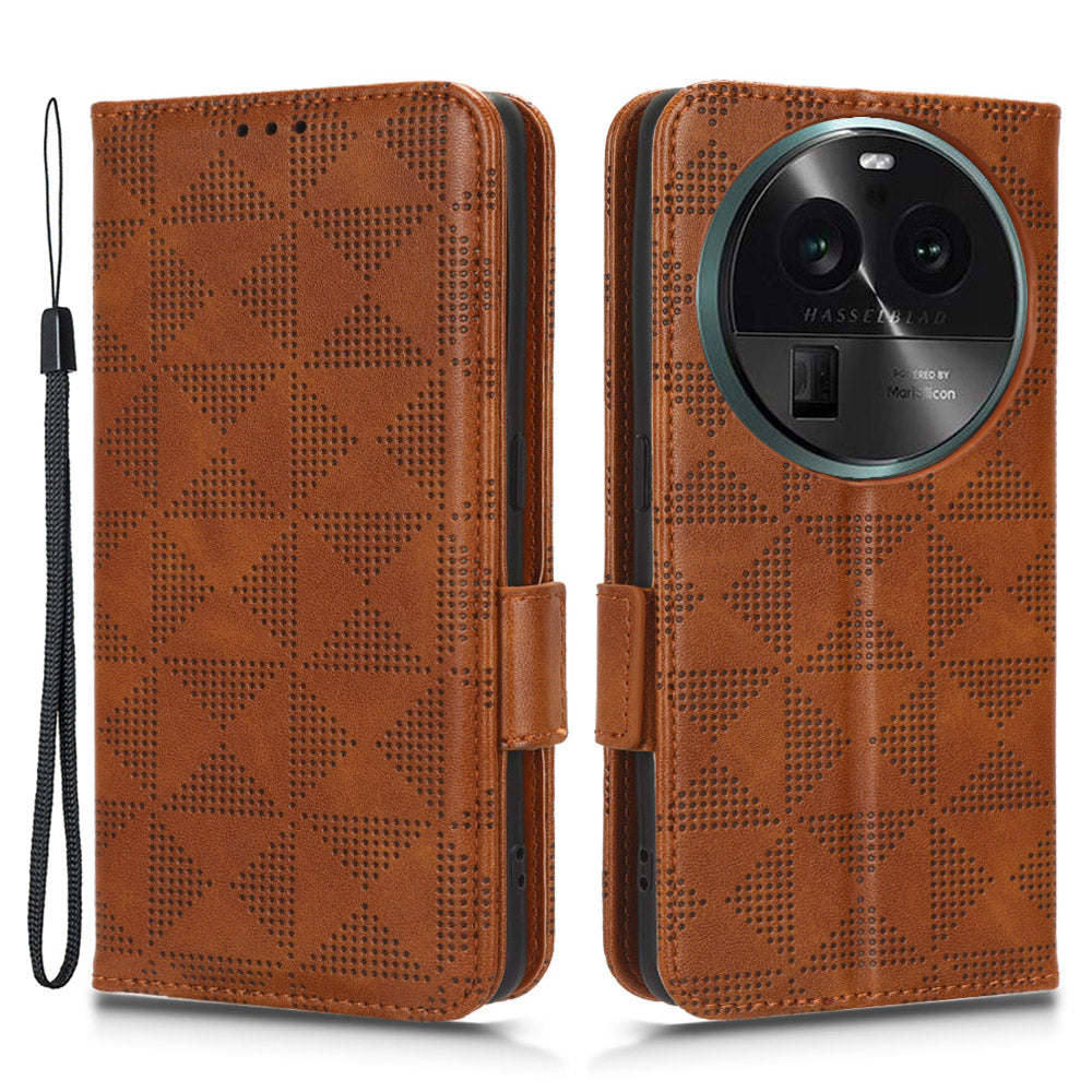 Shockproof PU Leather Phone Case for Oppo Find X6 , Imprinted Triangle Stand Wallet Cover