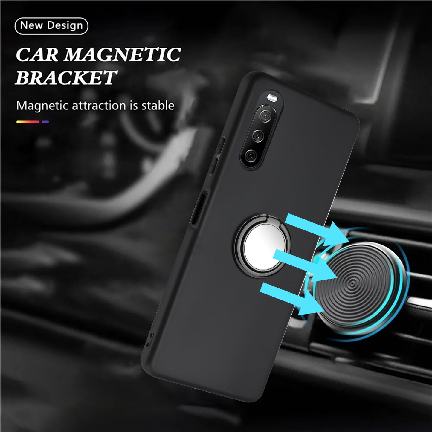 Matte Phone Case for Sony Xperia 10 IV 5G TPU Back Protective Cover with Rotary Ring Kickstand