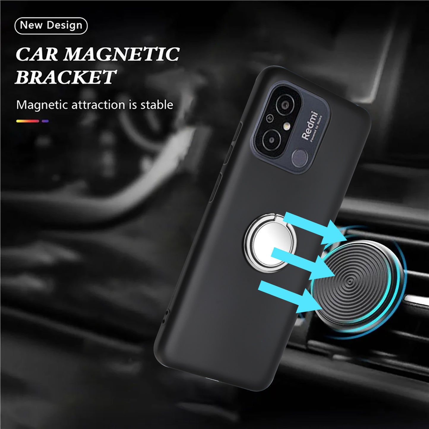 Phone Case for Xiaomi Redmi 11A 4G / 12C 4G TPU Matte Cover with Rotary Ring Kickstand
