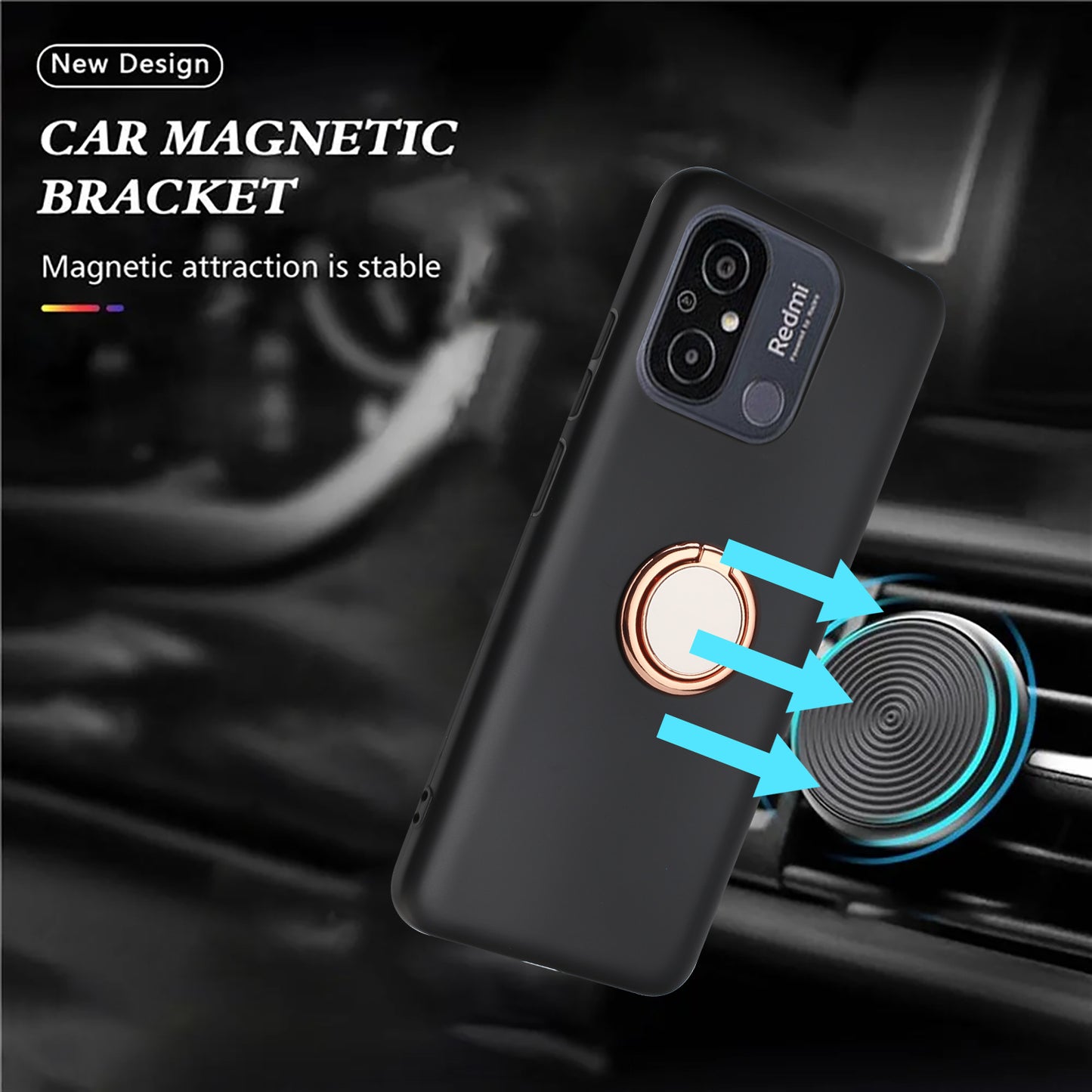Phone Case for Xiaomi Redmi 11A 4G / 12C 4G TPU Matte Cover with Rotary Ring Kickstand