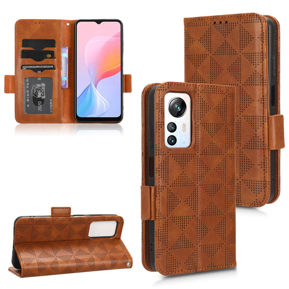 For Blackview A85 Imprinted Triangle Stand Wallet Phone Case TPU+PU Leather Phone Cover