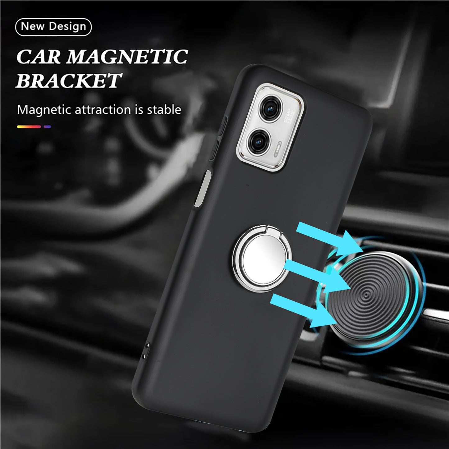 For Motorola Moto G73 5G Matte Texture TPU Phone Case Ring Kickstand Cover Support Car Magnet Mount