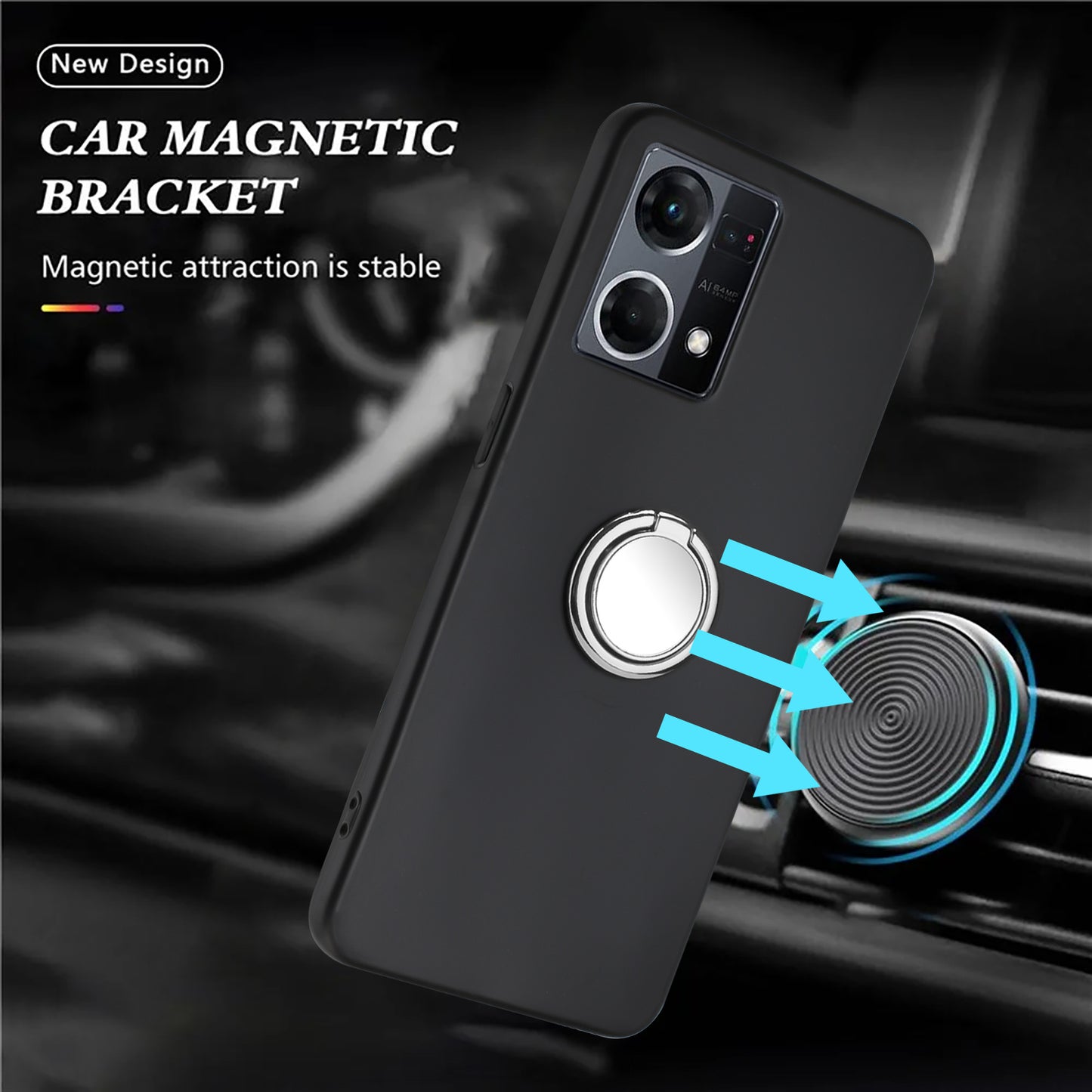 TPU Cover for Oppo Reno7 4G / Reno8 4G Phone Guard Matte Protector Case with Ring Kickstand
