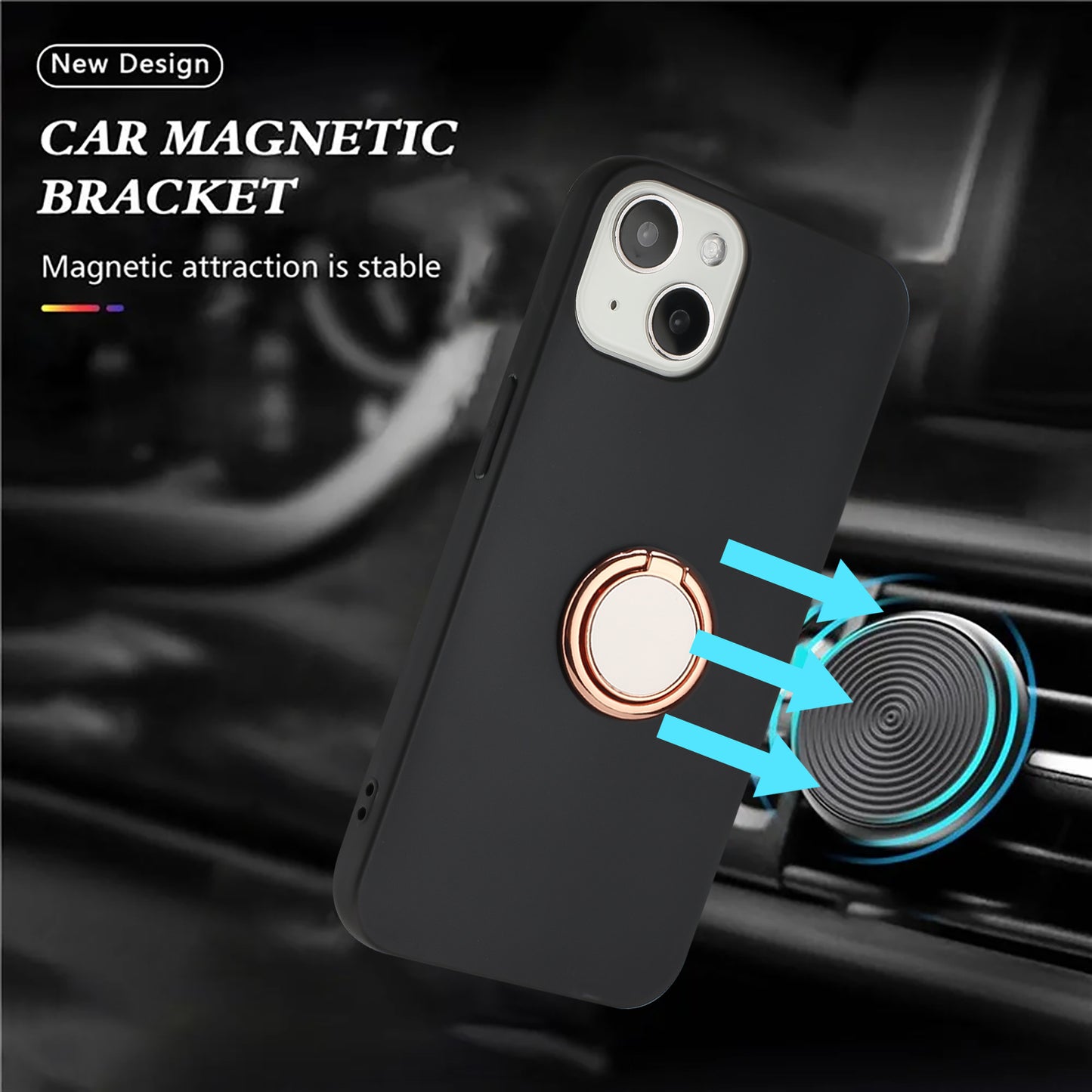 Bump Proof Cover for iPhone 13 mini 5.4 inch Ring Kickstand Matte TPU Phone Case Support Car Magnet Mount