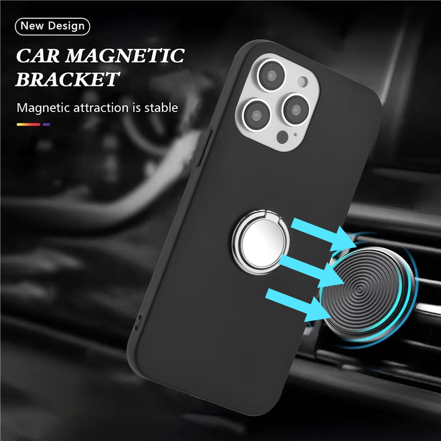 Cellphone Cover for iPhone 14 Pro Ring Kickstand Matte TPU Phone Case Support Car Magnet Mount
