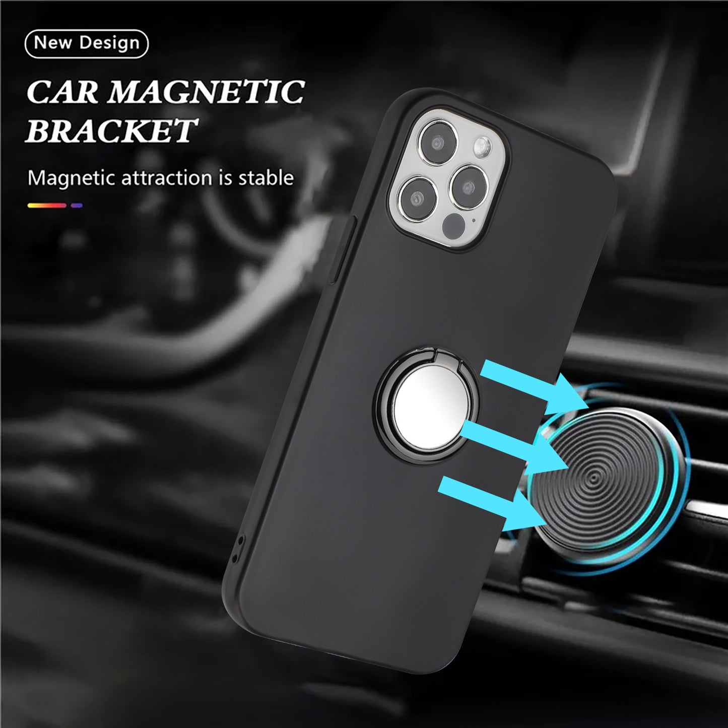 TPU Cover for iPhone 12 mini 5.4 inch Ring Kickstand Matte Phone Case Support Car Magnet Mount