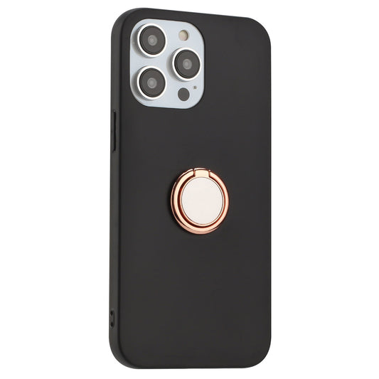 For iPhone 14 Pro Max Soft TPU Cover Frosted Mobile Phone Shell with Ring Holder Kickstand
