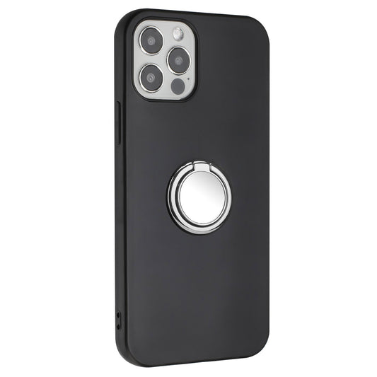 For iPhone 12 Pro Max 6.7 inch Matte Shell, TPU Cover Mobile Phone Case with Ring Holder Kickstand