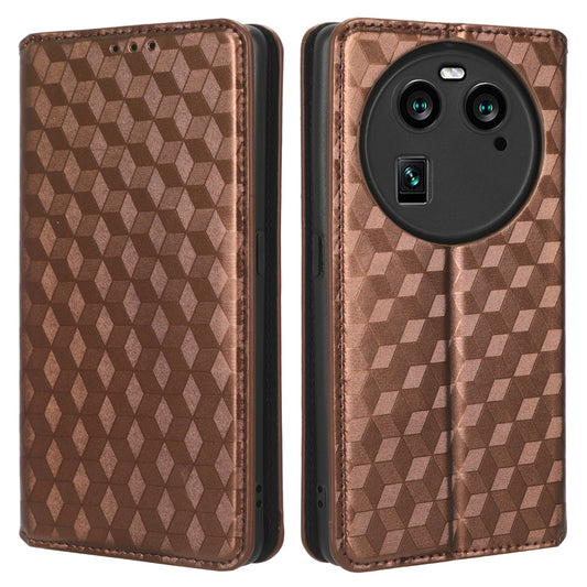 Wallet Case for Oppo Find X6 Imprinted Rhombus Pattern PU Leather+TPU Stand Phone Cover