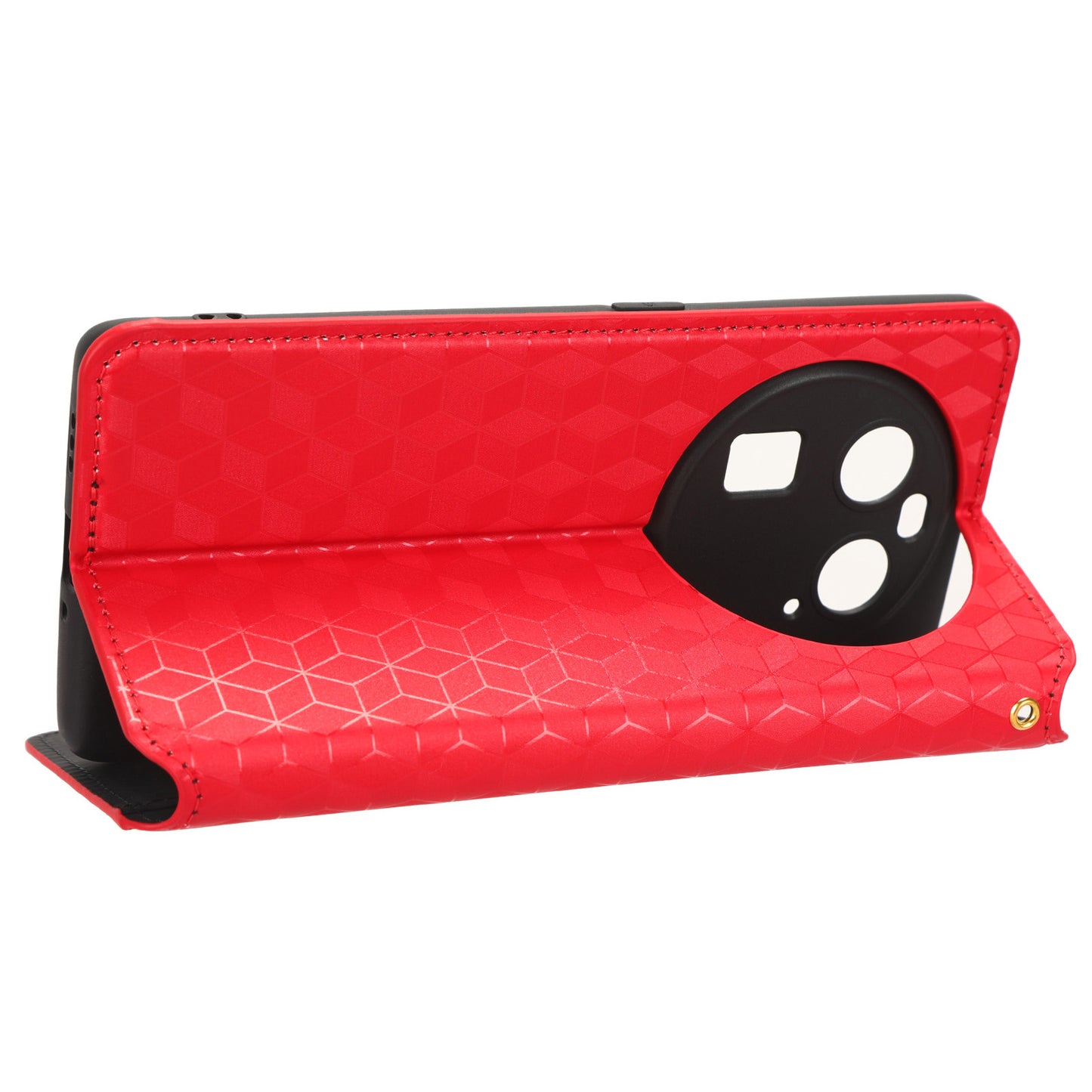 Wallet Case for Oppo Find X6 Imprinted Rhombus Pattern PU Leather+TPU Stand Phone Cover