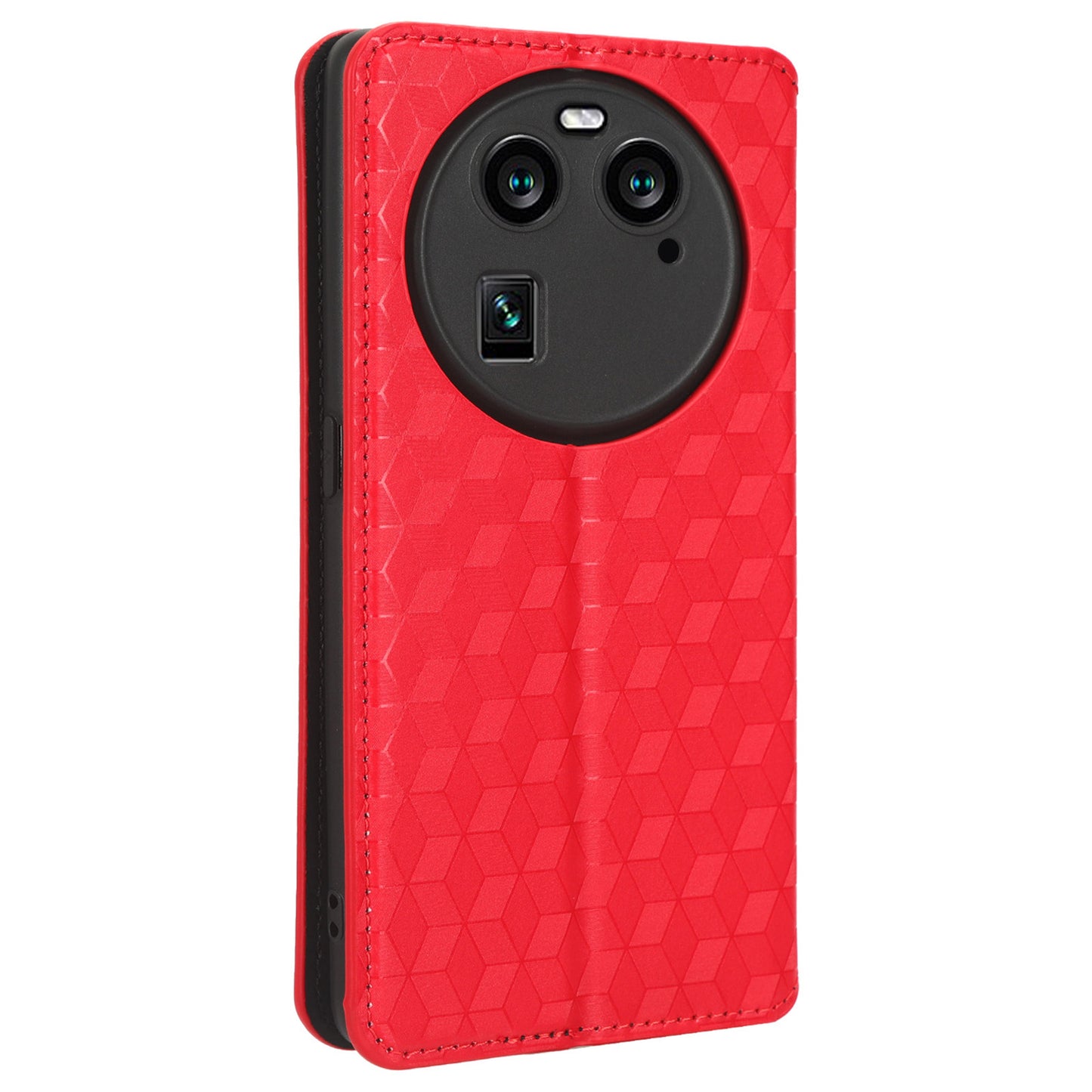 Wallet Case for Oppo Find X6 Imprinted Rhombus Pattern PU Leather+TPU Stand Phone Cover
