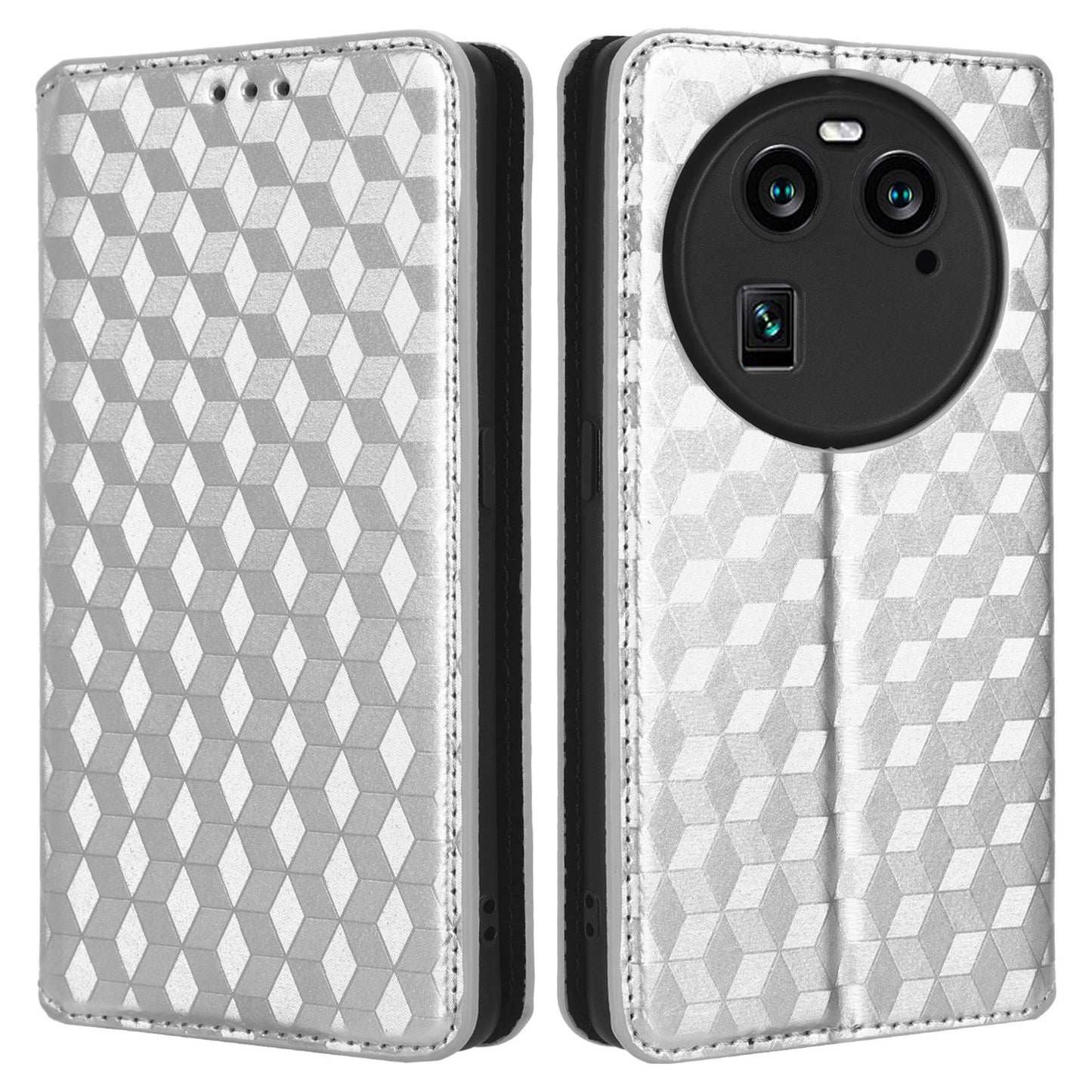 Wallet Case for Oppo Find X6 Imprinted Rhombus Pattern PU Leather+TPU Stand Phone Cover