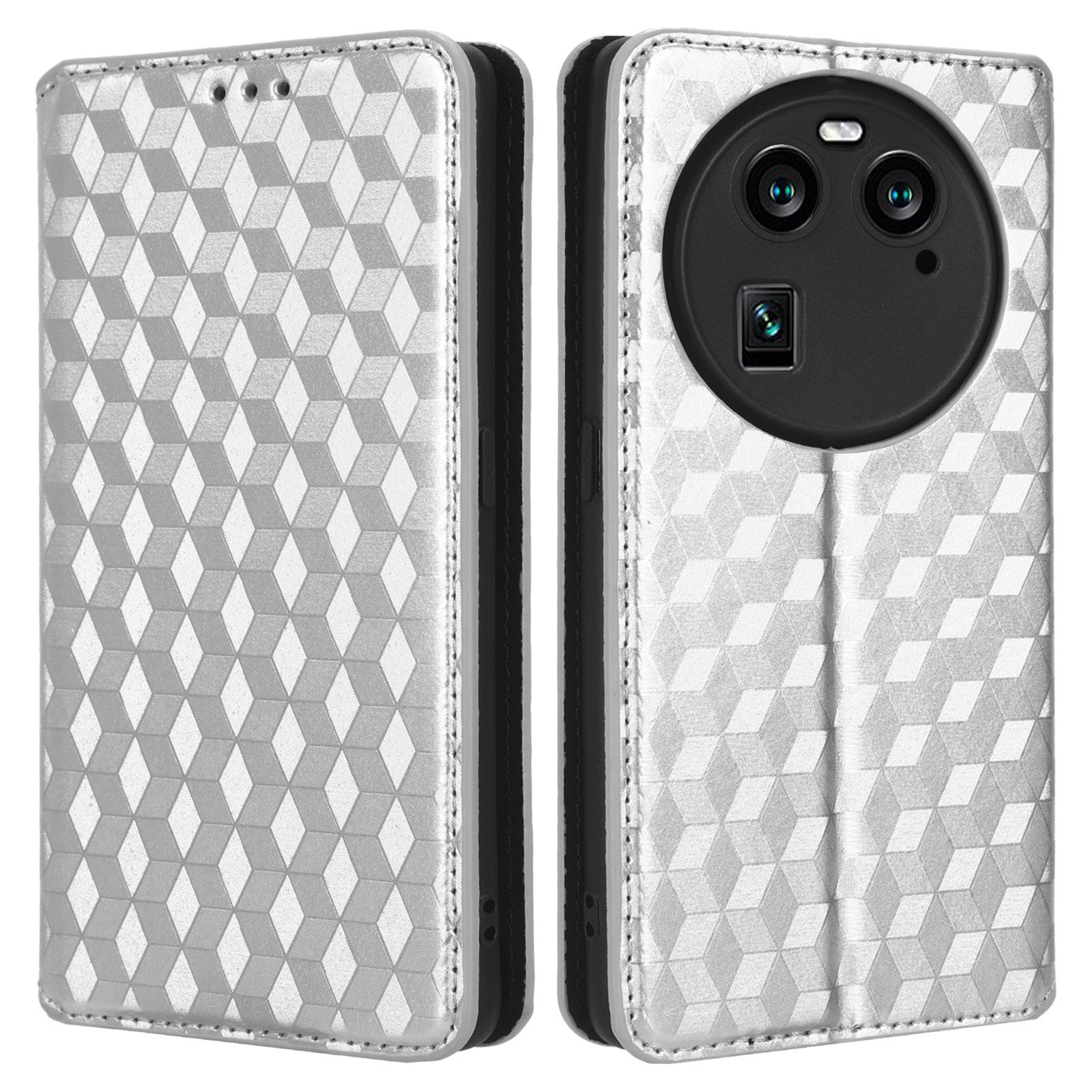 Wallet Case for Oppo Find X6 Imprinted Rhombus Pattern PU Leather+TPU Stand Phone Cover