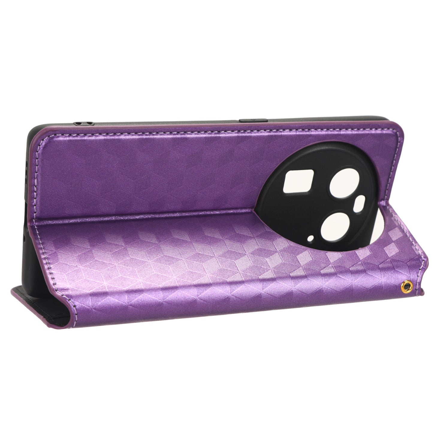 Wallet Case for Oppo Find X6 Imprinted Rhombus Pattern PU Leather+TPU Stand Phone Cover