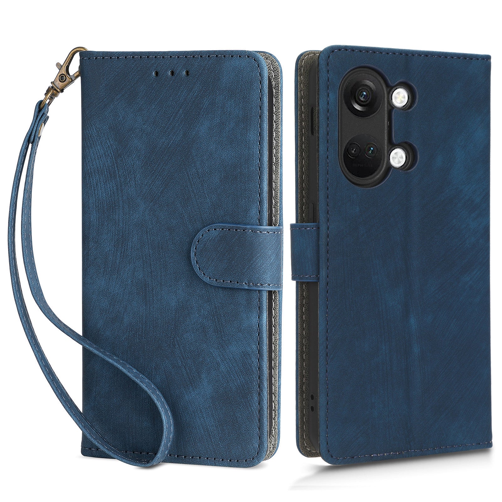For OnePlus Nord 3 5G / Ace 2V Cell Phone Stand Case PU Leather RFID Blocking Wallet Cover with Strap