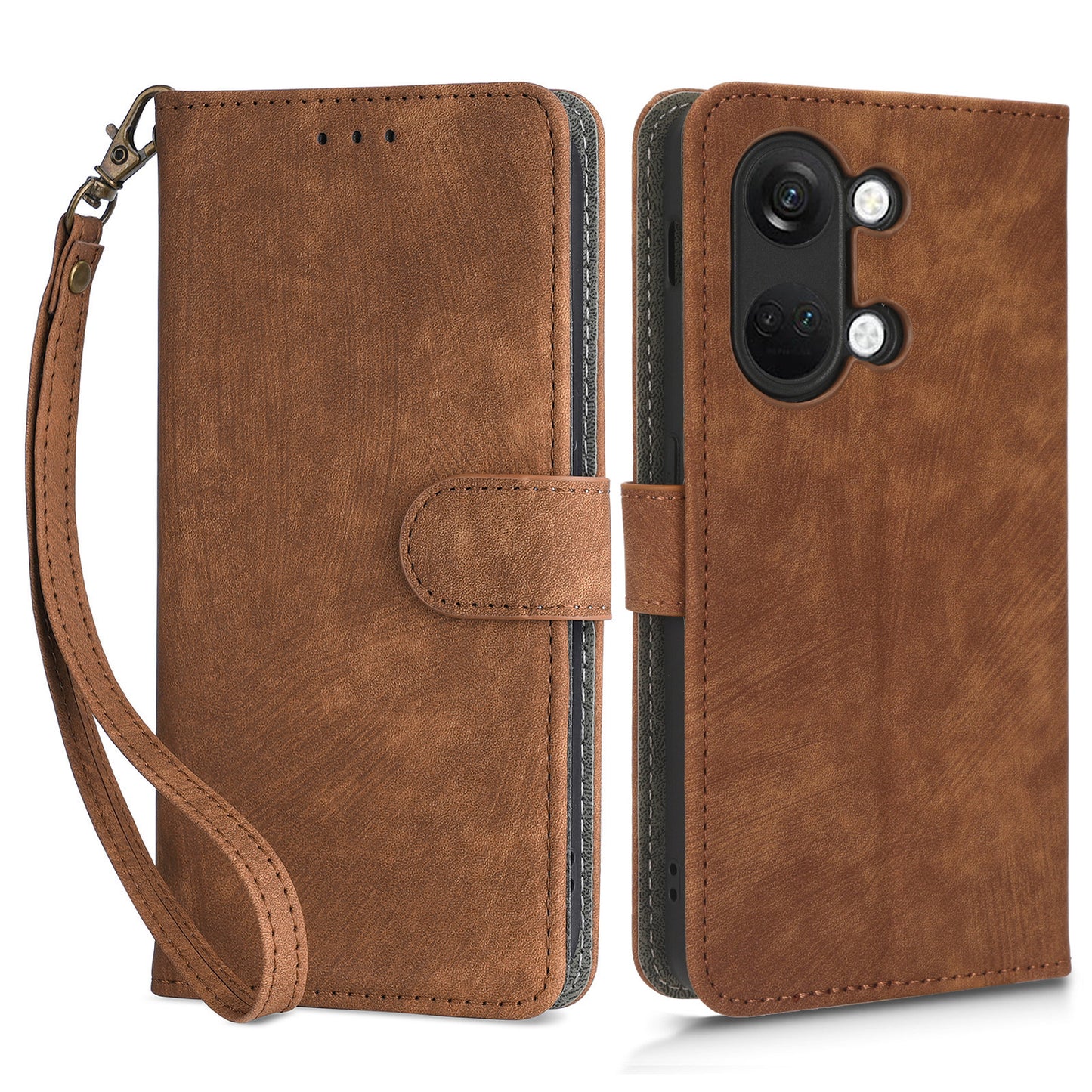 For OnePlus Nord 3 5G / Ace 2V Cell Phone Stand Case PU Leather RFID Blocking Wallet Cover with Strap