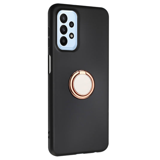 For Samsung Galaxy A33 5G Mirror-like Ring Kickstand TPU Case Matte Phone Cover Support Car Magnet Mount