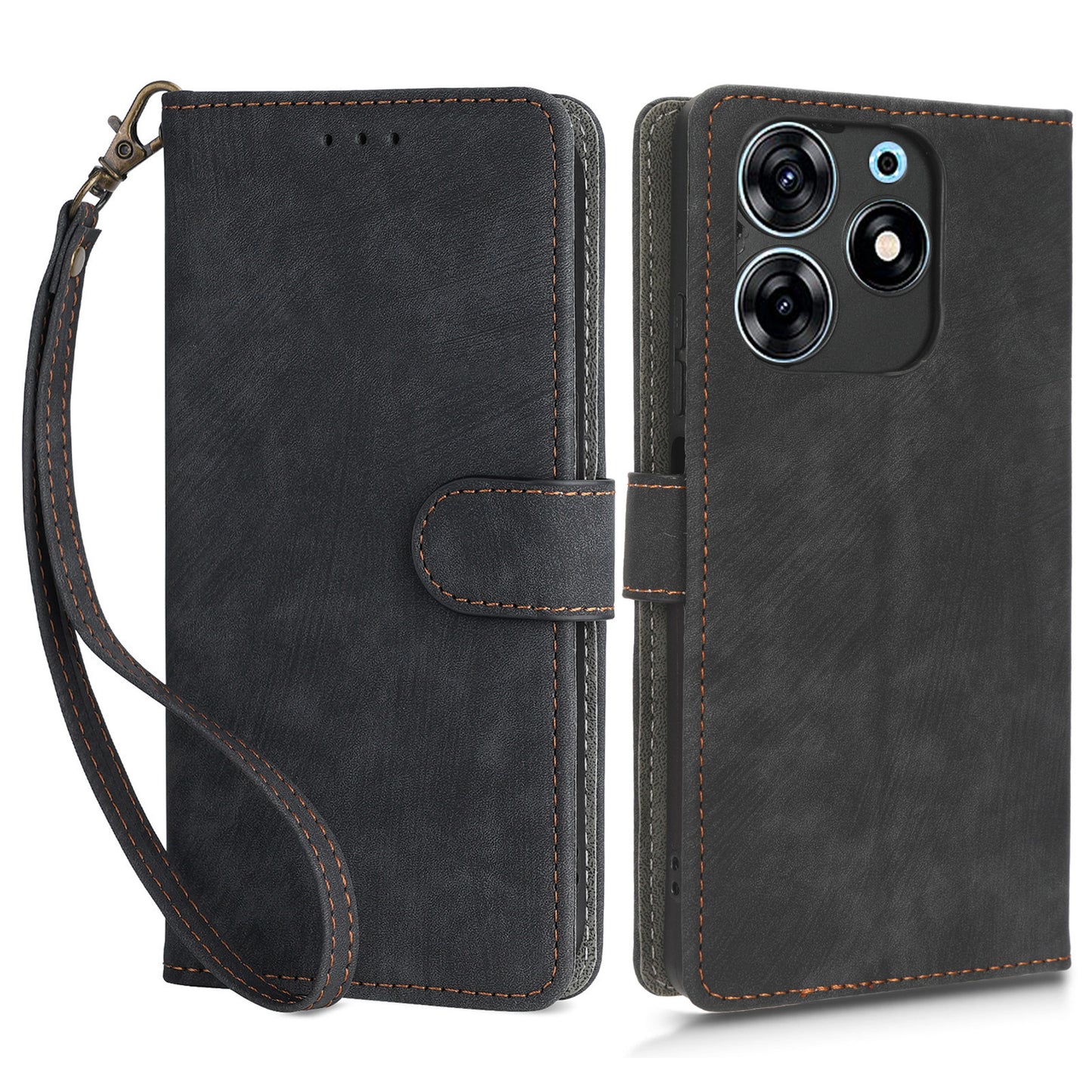 For Tecno Spark 10 Pro KI7 Mobile Phone Cover Stand Case PU Leather RFID Blocking Wallet with Strap