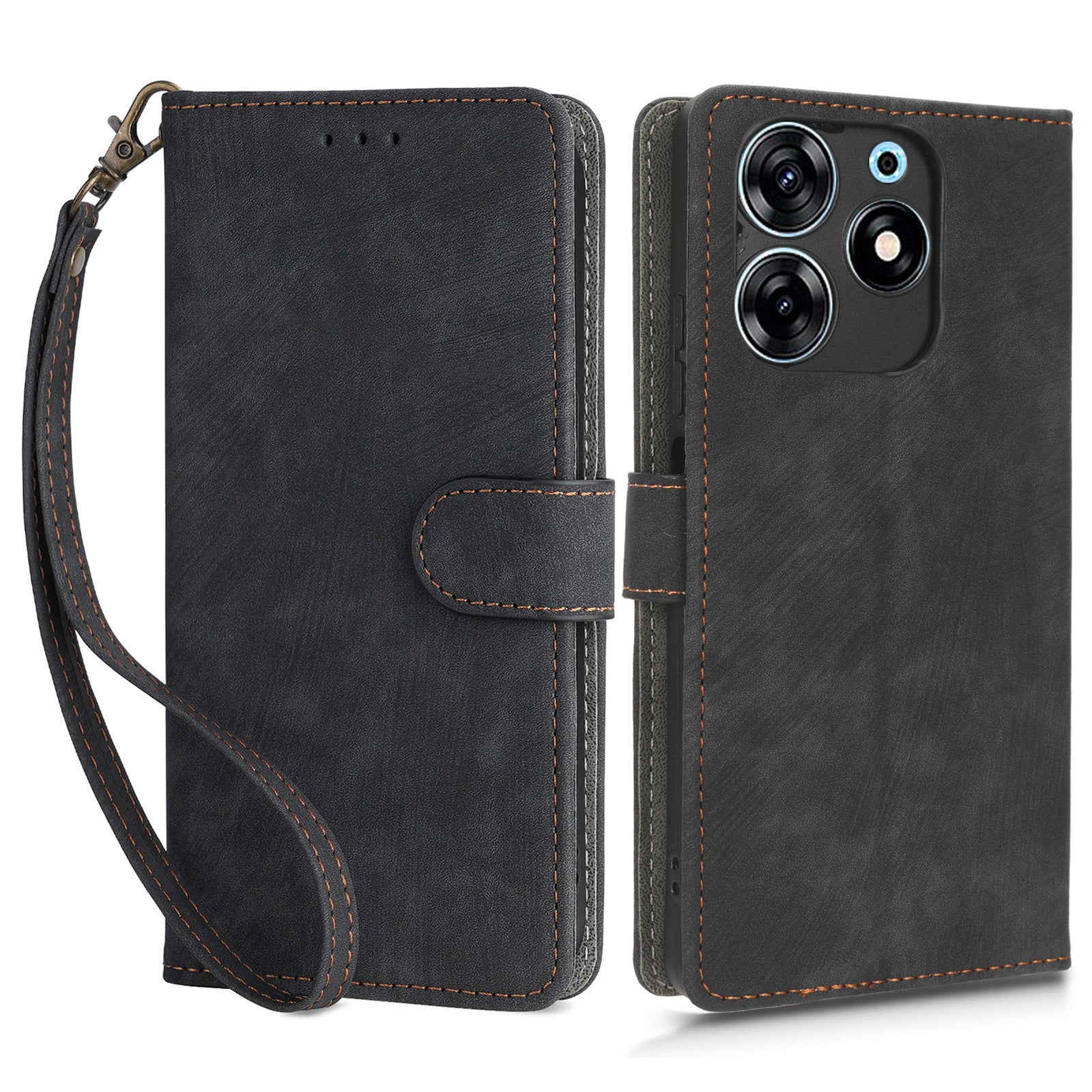 For Tecno Spark 10 Pro KI7 Mobile Phone Cover Stand Case PU Leather RFID Blocking Wallet with Strap