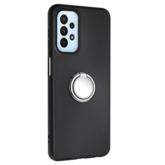 For Samsung Galaxy A73 5G Mirror-like Ring Kickstand TPU Case Matte Phone Anti-drop Cover