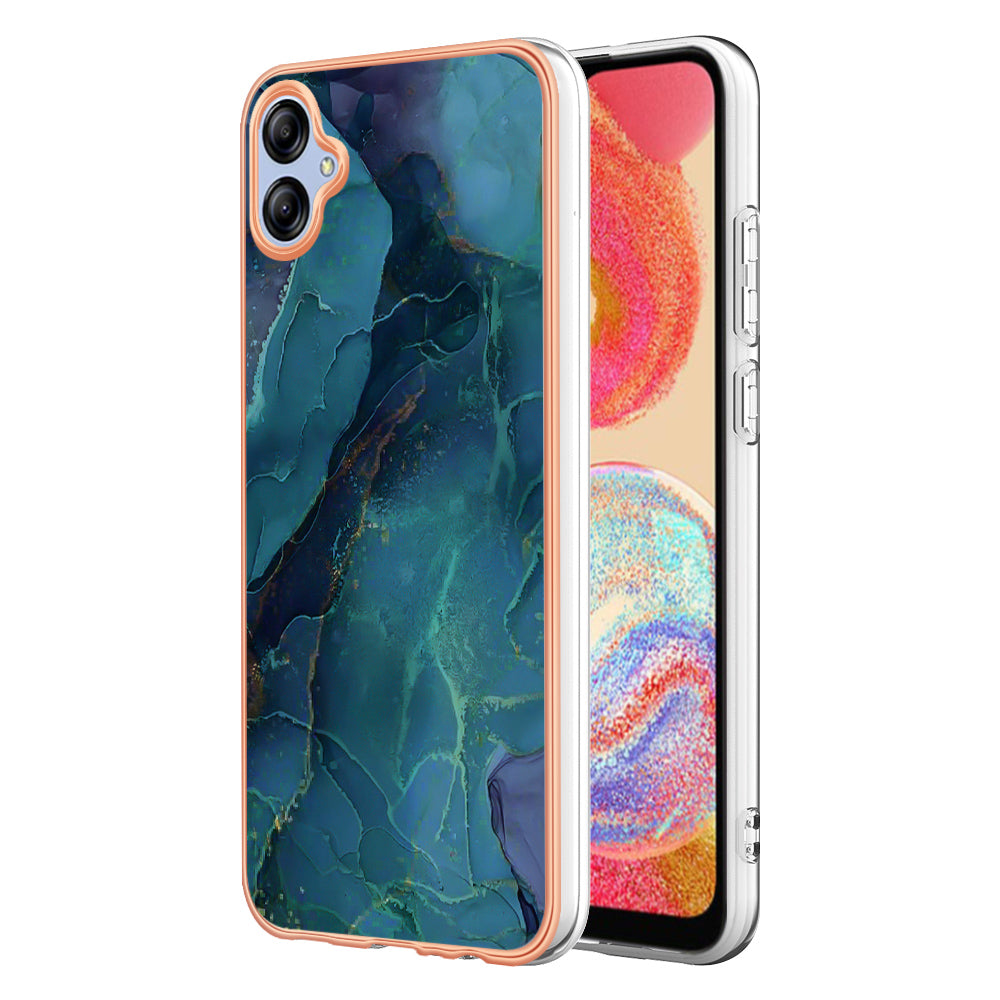 For Samsung Galaxy A04e 4G / F04 4G / M04 4G YB IMD Series-16 Style E Marble Pattern TPU IMD Phone Case 2.0mm Electroplating Cover