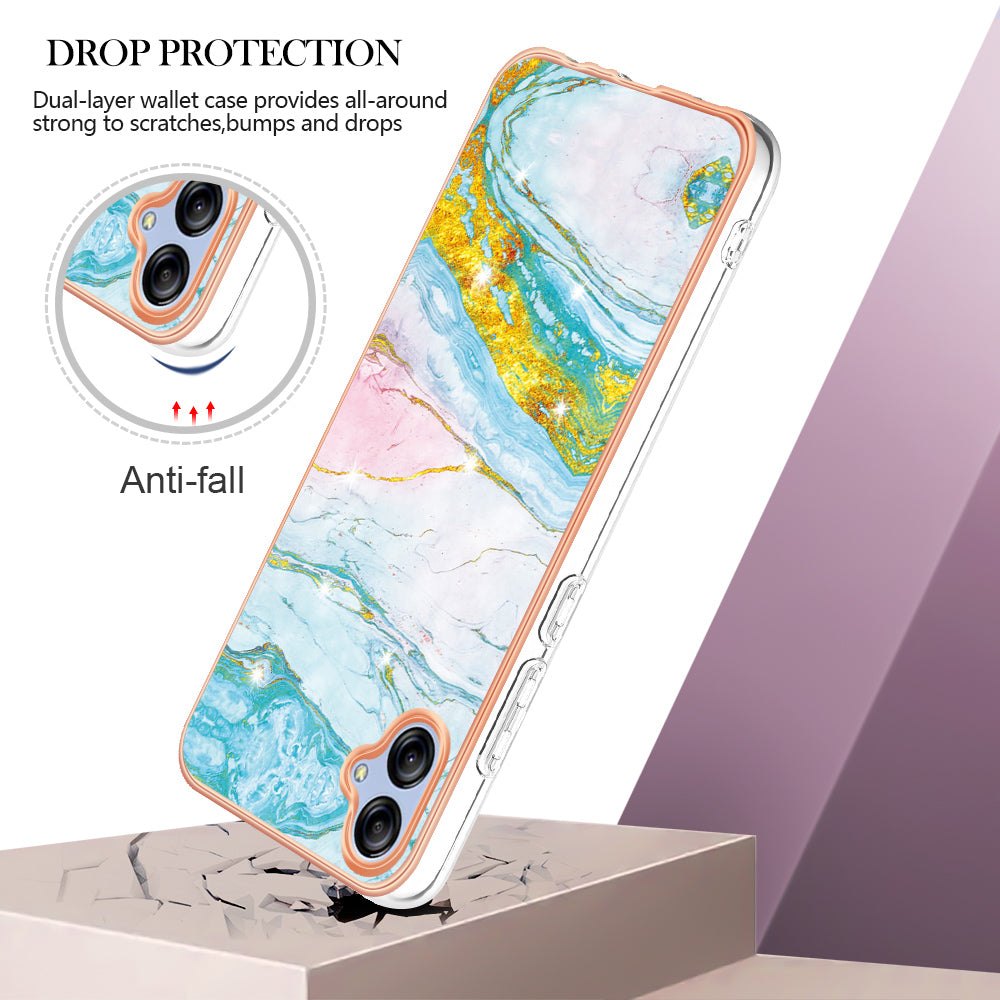 For Samsung Galaxy A04e 4G / F04 4G / M04 4G YB IMD Series-2 Phone Case Marble Pattern IMD Electroplating TPU Cover