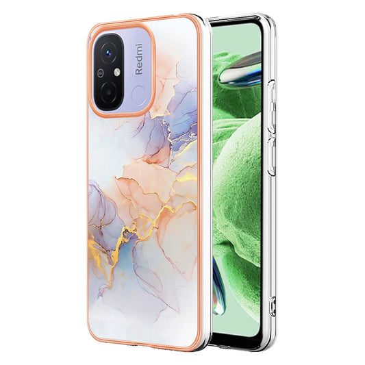 YB IMD Series-1 for Xiaomi Redmi 12C 4G / Redmi 11A 4G Phone TPU Case Marble Floral Pattern IMD Electroplating Cover