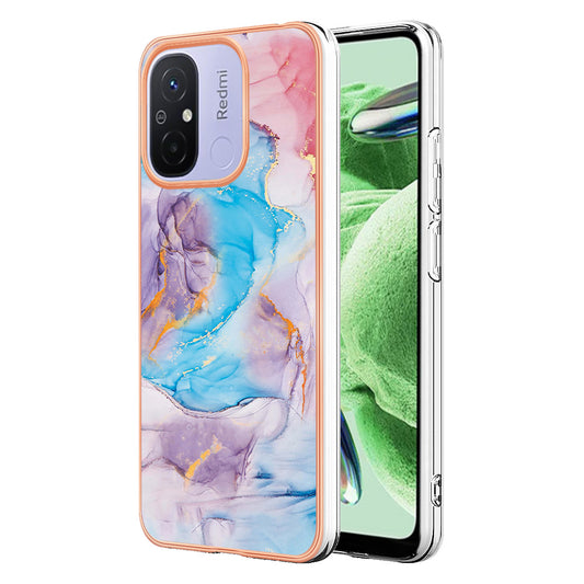 YB IMD Series-1 for Xiaomi Redmi 12C 4G / Redmi 11A 4G Phone TPU Case Marble Floral Pattern IMD Electroplating Cover