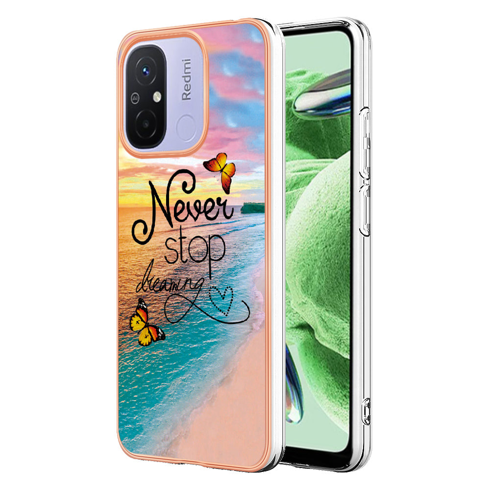 YB IMD Series-1 for Xiaomi Redmi 12C 4G / Redmi 11A 4G Phone TPU Case Marble Floral Pattern IMD Electroplating Cover