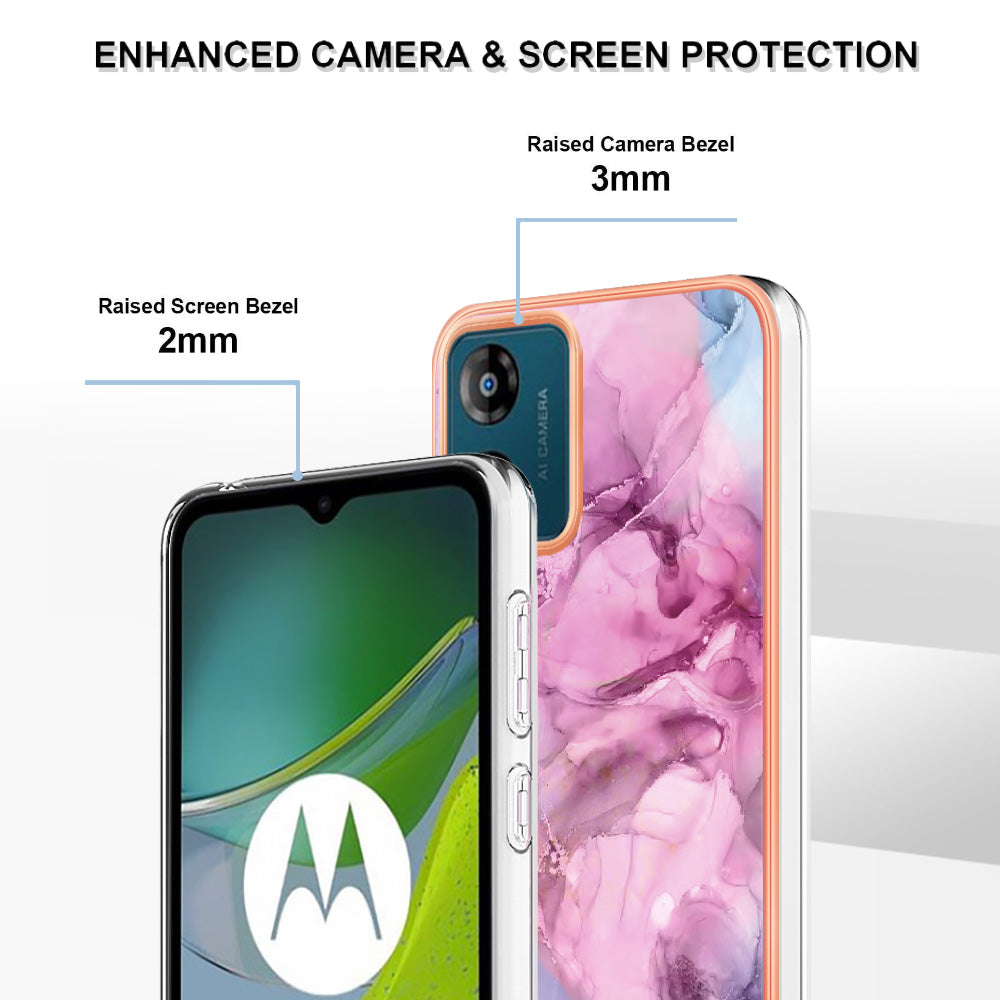 TPU Phone Case for Motorola Moto E13 4G , YB IMD Series-16 Style E Marble Pattern 2.0mm Electroplating IMD Phone Cover