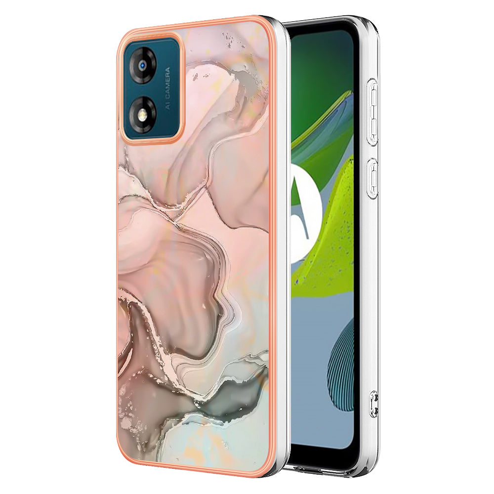 TPU Phone Case for Motorola Moto E13 4G , YB IMD Series-16 Style E Marble Pattern 2.0mm Electroplating IMD Phone Cover