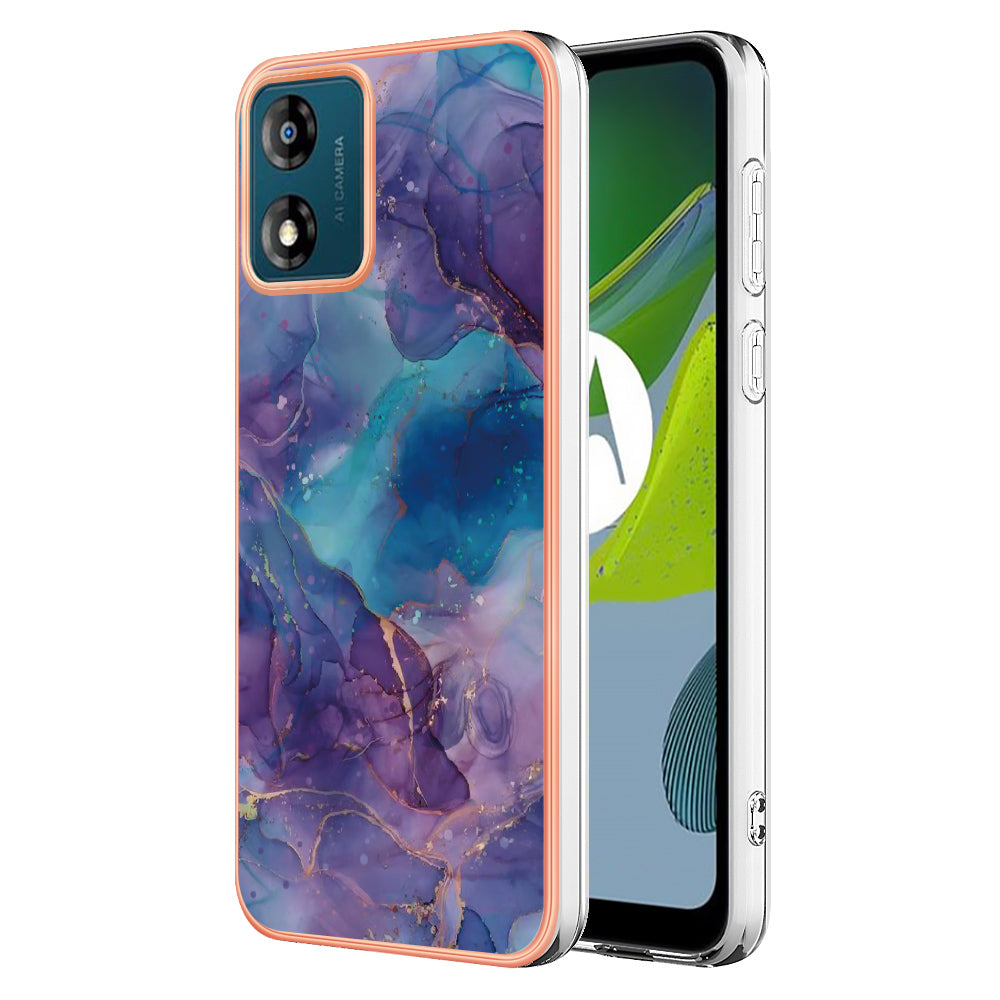 TPU Phone Case for Motorola Moto E13 4G , YB IMD Series-16 Style E Marble Pattern 2.0mm Electroplating IMD Phone Cover